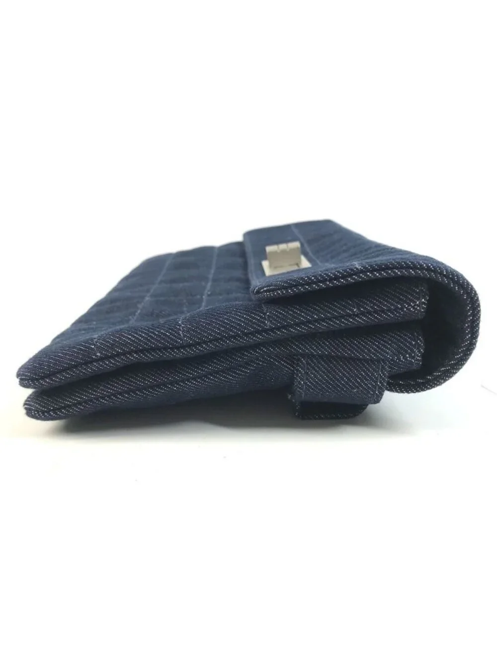 Chanel Clutch 2.55 Logo Choco Bar Denim Blue